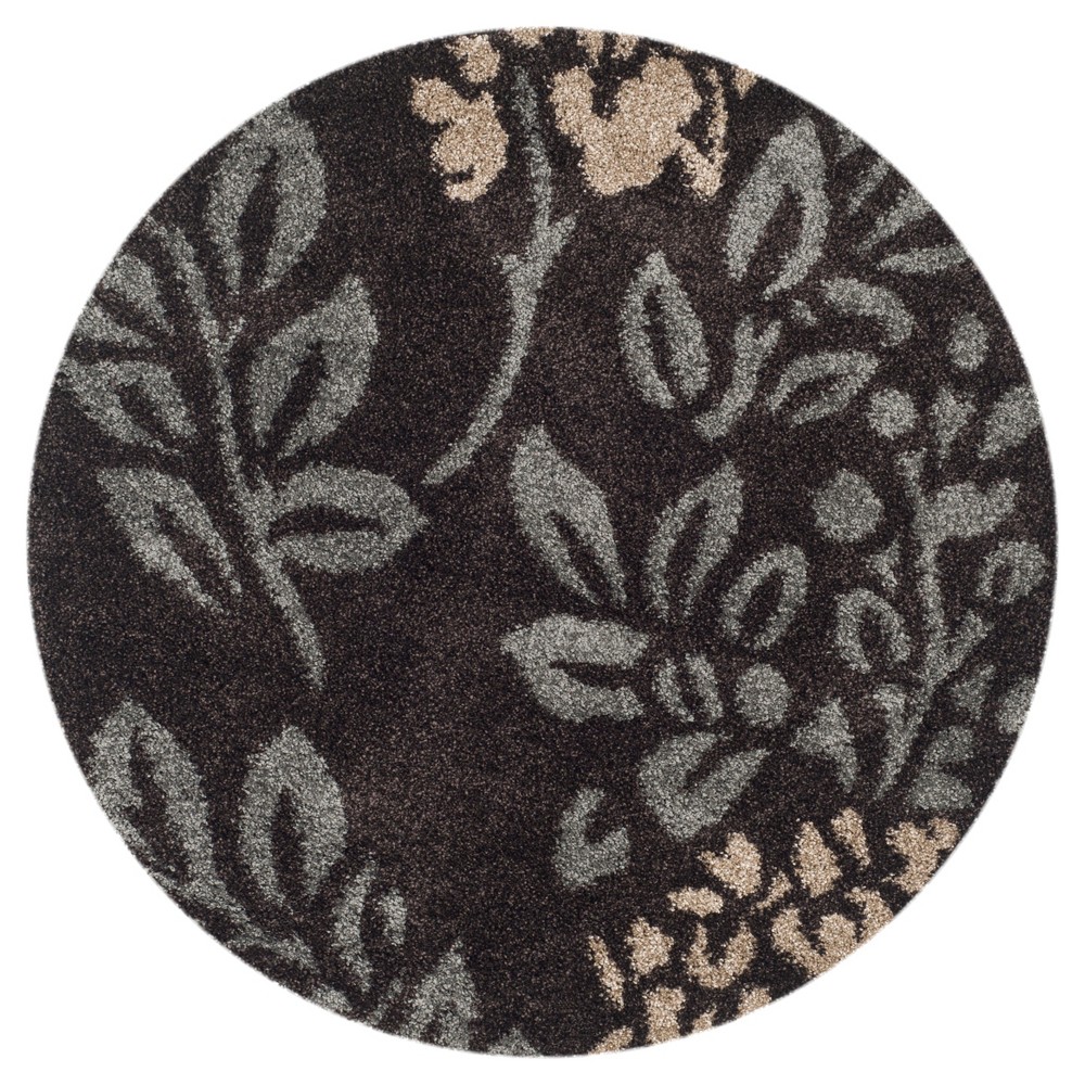 Dark Brown/Gray Botanical Loomed Round Accent Rug - (4' Round) - Safavieh