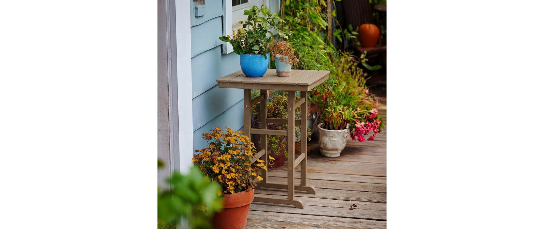 HDPE Poly Lumber Bar Height Patio Table, All-Weather Outdoor Bistro Table with Slatted Top, Stable Frame for Deck Poolside Balcony