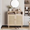 Sideboard Buffet Storage Cabinet,Rattan Kitchen Cabinet with 2 Doors/Shelf - 3 of 4