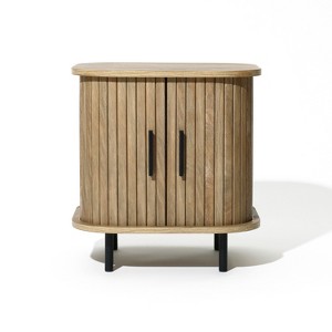 LuxenHome Mid-Century Modern 2-Door Nightstand and End Table with Slatted Slidng Doors Brown - 1 of 4