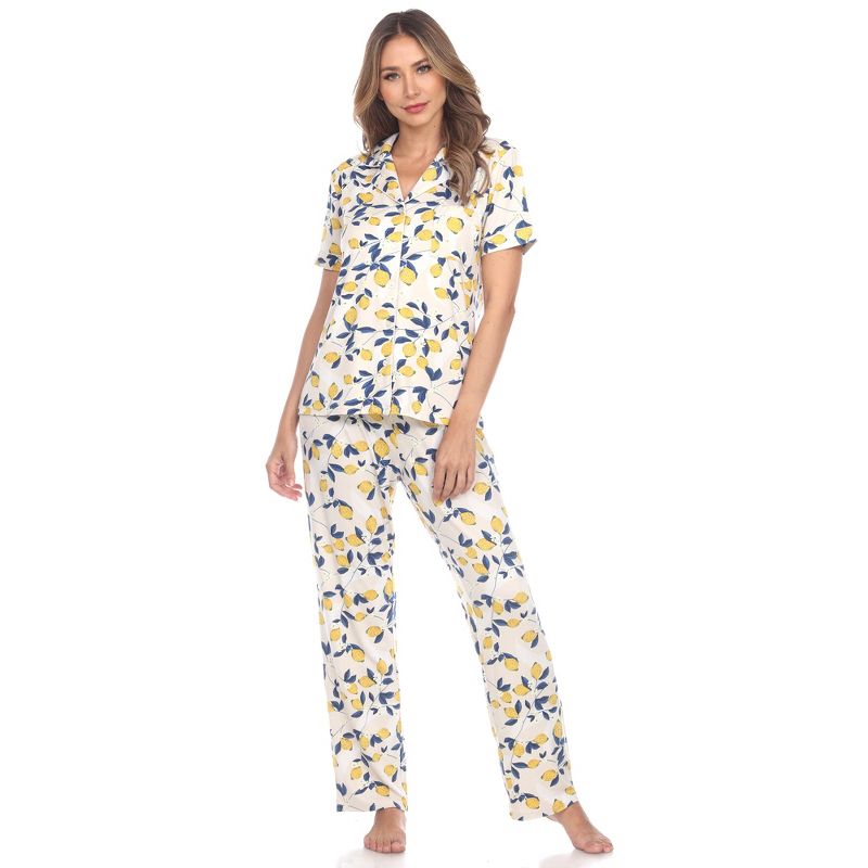 Women's Tropical Print Pajama Set - White Mark, 1 of 6