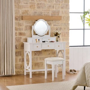 Vanity Desk Classic with Reversible Mirror and 5 Drawers for Bedroom 35.5in Wide-3irtyhousy - 1 of 4