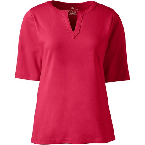 Lands' End Women's Cotton Polyester Modern Half Sleeve Splitneck ...