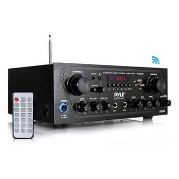 Pyle 250 Watt 2 Channel Compact Wireless Bluetooth Home Audio Amplifier Stereo Receiver Sound System with Microphone Inputs and Remote Control