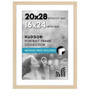 Americanflat 20x28 Picture Frame with Polished Plexiglass, Use as 16x24 Frame with Mat or 20x28 Frame Without Mat, Hudson Collection, Natural Oak - 1 of 4