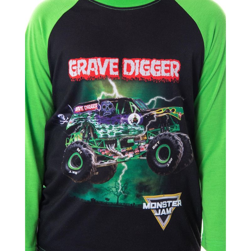 Monster Jam Boys' Grave Digger Monster Truck Shirt And Pants Pajama Set, 2 of 5