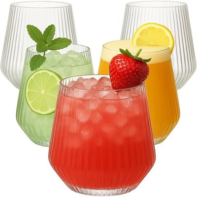 Attop 40 count Origami Ripple Unbreakable Stemless Plastic Wine Glasses Elegant Durable Disposable Indoor Outdoor 12 Ounce Cups (Clear)