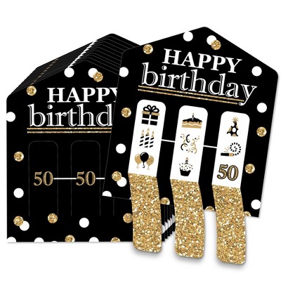 Big Dot of Happiness Adult 50th Birthday - Gold - Birthday Party Game Pickle Cards - Pull Tabs 3-in-a-Row - Set of 12