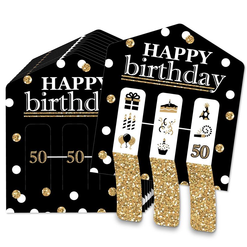 Big Dot of Happiness Adult 50th Birthday - Gold - Birthday Party Game Pickle Cards - Pull Tabs 3-in-a-Row - Set of 12, 1 of 7