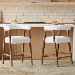 Christopher Knight Home Amara Modern Rubberwood Upholstered Counter Stools with Curved Backrest (Set of 2) - 1 of 4