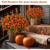 12 Bundles Artificial Fall Flowers Outdoor Fake Mums - Fake Plants UV Resistant No Fade Faux Plastic Greenery Orange - 3 of 4