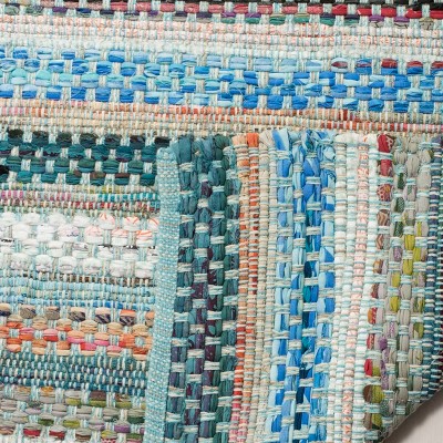 Coastal Breeze Aqua Stripe Hand-Woven Cotton 5' x 8' Area Rug