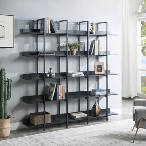 Acekool 5-Tier Industrial Bookshelf, Open Bookcase with Metal Frame, Vintage Storage Shelves for Living Room, Home Office, Black - 1 of 4