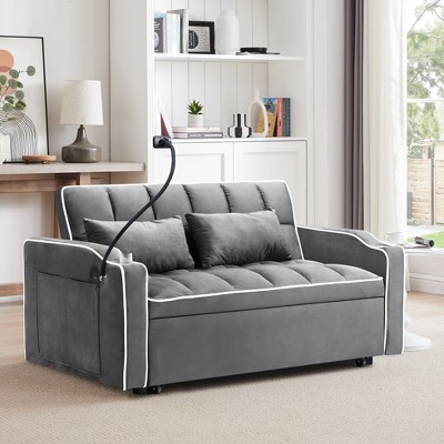 MAYEERTY Modern Dark Grey Sofa Bed - 3 Adjustable Lengths, USB & Ashtray