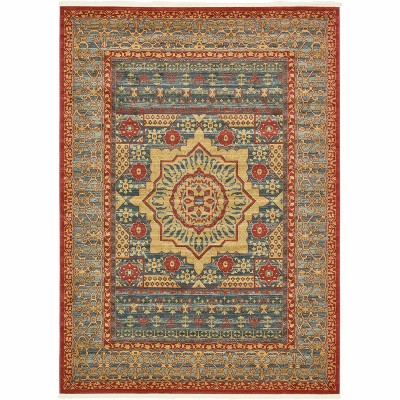 Navy Blue and Rust Red Rectangular Synthetic Area Rug