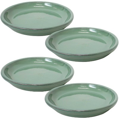 Sunnydaze High-Fired Glazed UV-Resistant and Frost-Resistant Ceramic Flower Pot Planter Saucers - 7" Diameter - Seafoam - 4-Pack