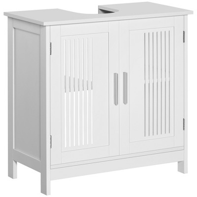 Kleankin 24 Bathroom Under Sink Cabinet With Storage, Pedestal Sink Cabinet,  Adjustable Shelf And Open Bottom Shelf, Grey : Target