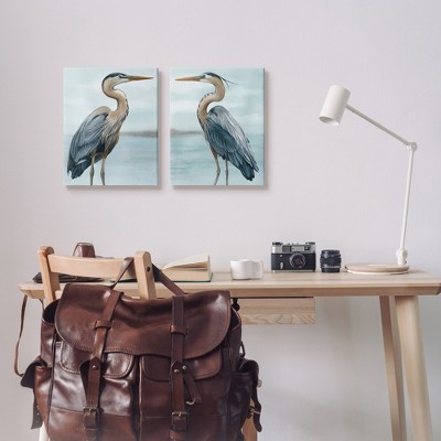 Detailed Heron Bird Duo Blue and Gray Canvas Wall Art Set