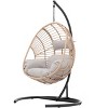 VisioGear Patio Swing Egg Chairs with Beige Cushion, Wicker Weaving Egg Chair with Base Frame for Living Room Balcony, Brown, 46.5"*72.83"*41.8" - 4 of 4