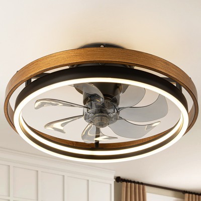 Rennnsan Wavelle 19"W Wheel Wooden Classic LED Dimmable Flush Mount Ceiling Fan in Black