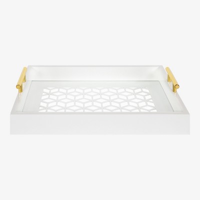 White and Gold Geometric Glass Decorative Tray