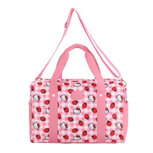 Hello Kitty Character & Strawberries All-Over Print Pink Plaid 20" Duffel Bag - 1 of 4