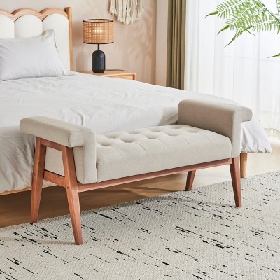 NicBex Upholstered Bench Elegant Beige Linen Tufted Ottoman for Bedroom, Entryway