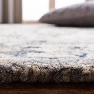 Handmade Ivory and Blue Wool Cotton Tufted Runner Rug