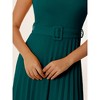 INSPIRE CHIC Women's Mock Neck Cap Sleeve Belted A-Line Midi Pleated Dresses - 4 of 4