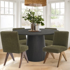 5-Piece Round Dining Table Set, 46" Pedestal Table with 4 Upholstered Dining Chairs, Solid Wood Legs, Modern Farmhouse Dining Room Set-Maison Boucle - 1 of 4
