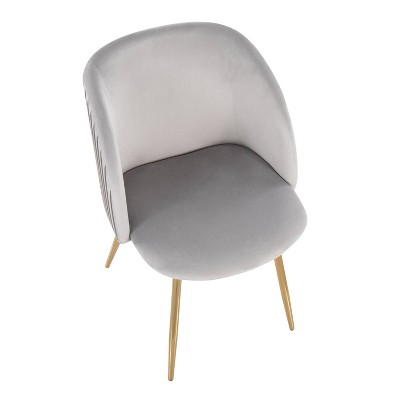 Set of 2 Silver Velvet and Gold Metal Dining Chairs