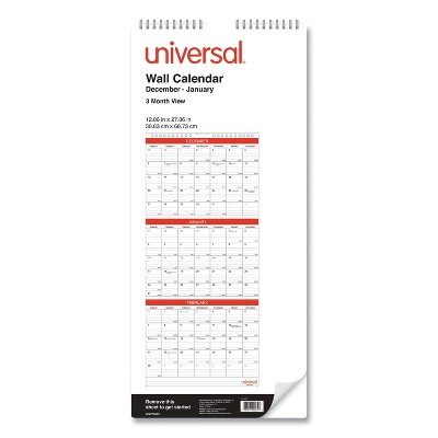 Universal Three-Month Wall Calendar White/Black/Red 12 x 27 2021 71003