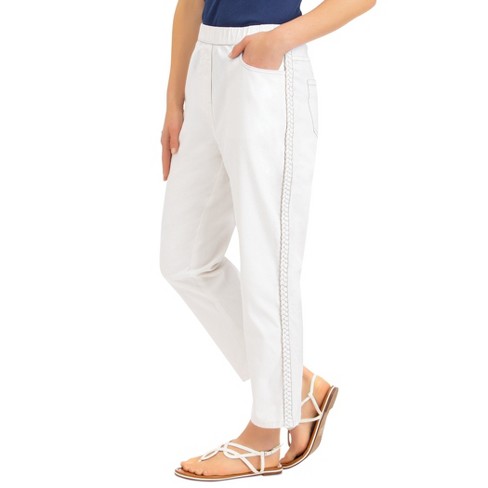 Collections Etc Comfy Braid Trim Denim Elasticized Waist Capris Medium ...