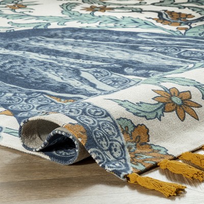 Handmade Octopus Floral Cotton Area Rug, 7'6" x 9'6", Multicolor