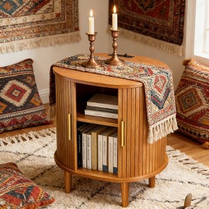 1PC/2PCS Multifunction Fluted Side Table with Charging Hub Sliding Door, Accent End Table with Adjustable Storage Mid Century Modern  for Small Space - 1 of 4