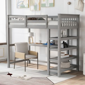 NicBex Twin Size Bunk Bed with Desk Pinewood Rack Multifunctional Bed Frame with Storage Shelves, Guardrails and Ladder, No Spring Box Required - 1 of 4