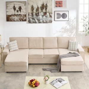 Modular Sectionla Sofa, U-Shaped Couch with Removable Washable Covers, Modern Beige Convertible Deep Seat Sofa - 1 of 4