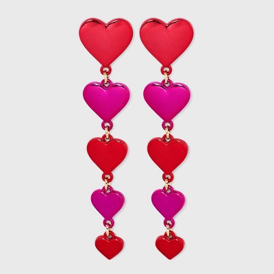 SUGARFIX by BaubleBar Heart Drop Linear Earrings - Red/Pink