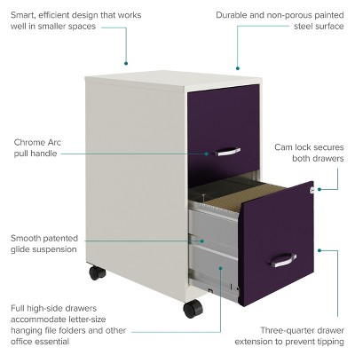 Pearl White and Midnight Purple Mobile Metal Vertical Filing Cabinet with Lockable Drawers