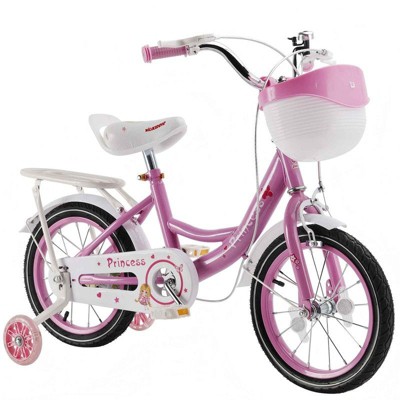 Topteng Girl Children's Bicycle Outdoor Ride-On Bike with Kickstand, Adjustable Seat, and Basket, Pink/Purple