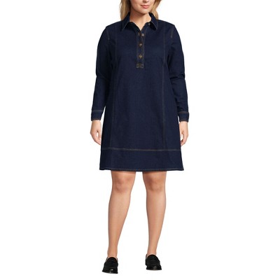 Lands' End Women's Soft Denim Popover Long Sleeve Shirt Dress