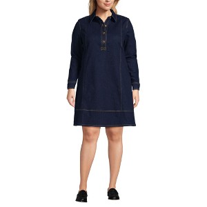 Lands' End Women's Soft Denim Popover Long Sleeve Shirt Dress - 1 of 4