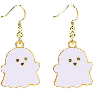 Smiling Ghost Dangle Earrings - Playful Black & White Kawaii Design, A Fun Halloween Statement Accessory - 1 of 4