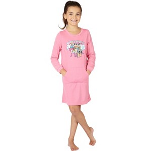 DC Comics Girls Rule Supergirl Batgirl Wonder Woman French Terry Nightgown Pink - 1 of 4