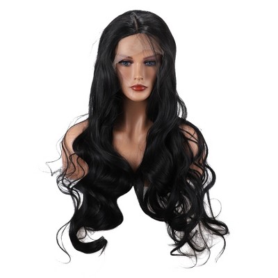 Unique Bargains Women's Beautiful Long Body Wave Lace Front Wigs with Wig Cap 26" Black 1 Pc