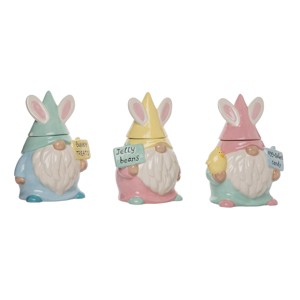 Transpac Ceramic Easter Gnome Mini Candy Jar Set of 3 Spring Home Decorations for Spring and Summer - 1 of 4