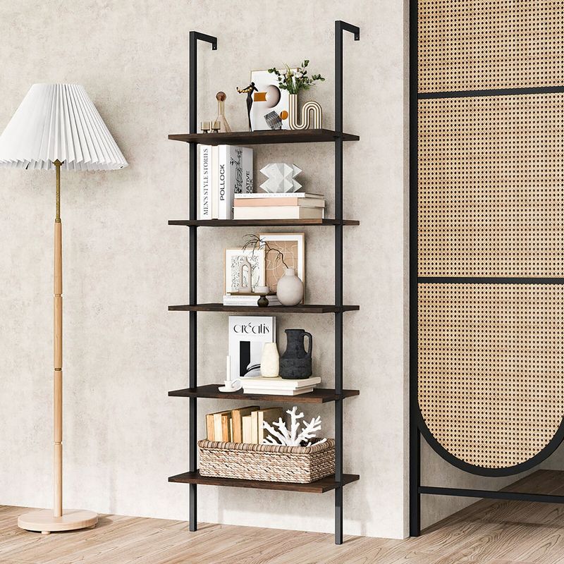 Tangkula 5 Tier Ladder Shelf 71" Height Wall-Mounted Bookshelf Display Storage Organizer, 2 of 10