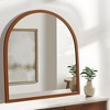 PexFix 36"x32" Solid wood straight edge right-angle arch walnut-colored wall mirror - 2 of 4
