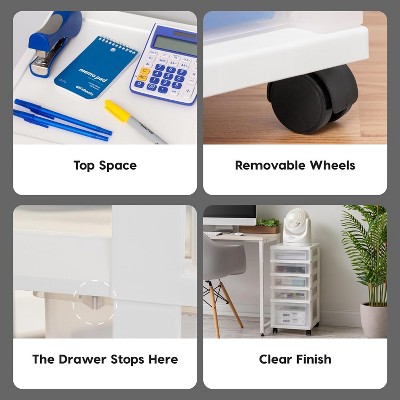 White 5-Drawer Rolling Plastic Storage Cart with Organizer Top