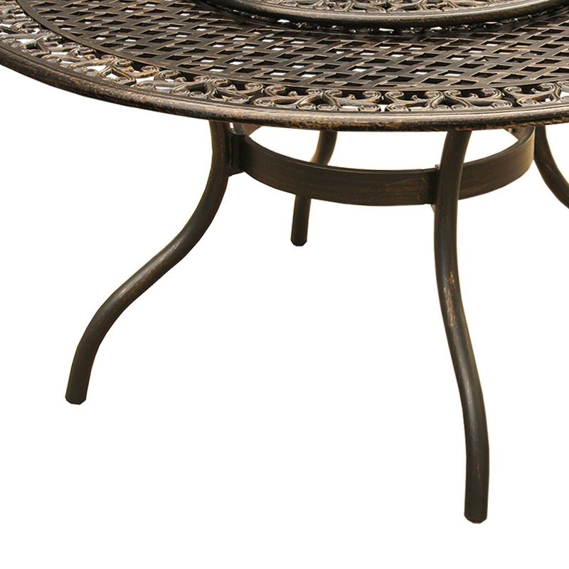 59&#34; Round Ornate Traditional Outdoor Mesh Lattice Aluminum Dining Table with Lazy Susan - Bronze - Oakland Living, 6 of 8